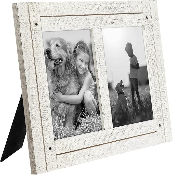 Americanflat Hinged 5x7 Double Picture Frame with 2 Photo Openings and Polished Glass - Distressed Wood Collage Picture Frames for Tabletop and Wall Display - Hampton Collection - Aspen White