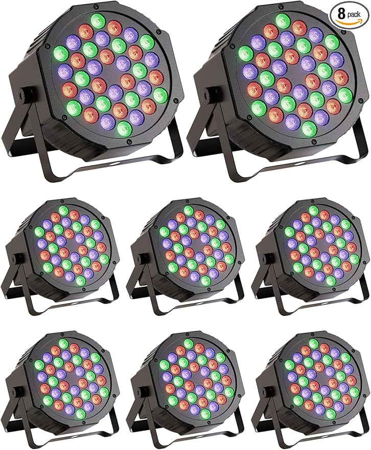 JAJALUYA LED Par Lights 36 LED Stage Lights 7 Modes RGB DJ Lights with Sound Activated Remote and DMX Control DJ Uplighting for Birthday Party Events Wedding Christmas Stage Lighting (8 Packs)