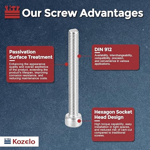 Kozelo 20pcs Socket Head Cap Screws - [M5-0.8 x 50mm] 304 Stainless Steel Allen Socket Drive for Electrical Motor 3D Printing Fan Engine Replacement Use, Silver