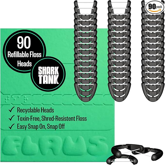 FLAUS Electric Flosser Refills (Oprah's List, Shark Tank) 90ct Gentle Gliding Dental Floss Heads - Refillable Floss Picks, Easy Glide Flossing, Gentle Gum Care, Dentist Recommended Tooth Flossers, Eco