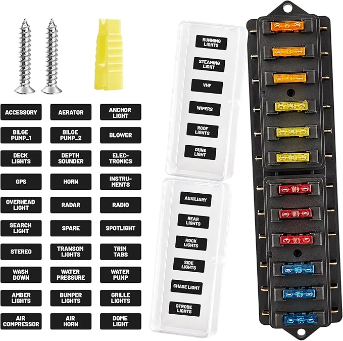 RED WOLF 12 Way Fuse Block Blade Box Holder Standard Circuit Fuses Holder Fit Car Trailer Truck SUV Boat Marine Auto RV Power Distribution Panel Damp-Proof Cover DC 10-32V