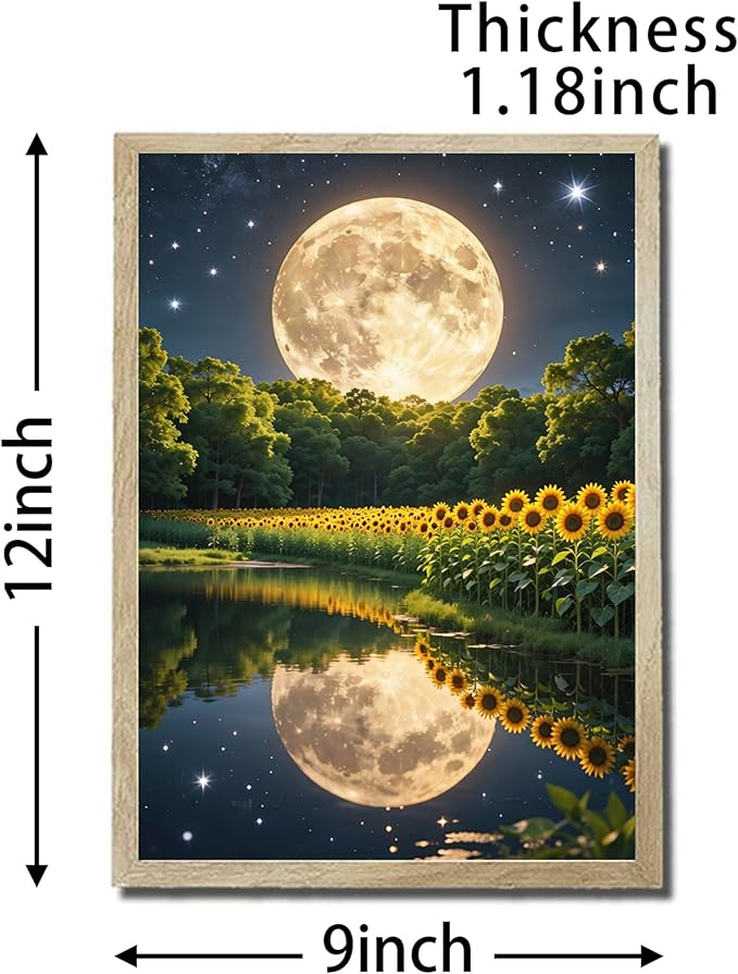 URVIP LED Glowing Photo Frame, 3D Starry-Sky Blue Moon Wall Art, 9x12 Inches Dimmable Light Up Light Painting for Bedroom, Unique Aesthetic Decor, Great Birthday Gift for Women Men