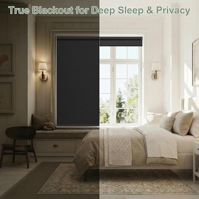 Zshine Motorized Blackout Window Blinds Customize Width (23-95 Inches) Remote Control Wireless and Rechargeable Roller Shades Blinds for Windows, Home, Office, Hotel, Club, Restaurant(82141H)