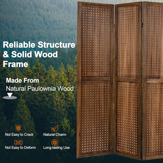 Giantex 6 Panel Pegboard Display & Room Divider, 5.6FT Folding Pegboard Stand for Crafting Show Jewelry Retail, Freestanding Privacy Screen, Wooden Partition Wall Divider for Room Separation, Brown