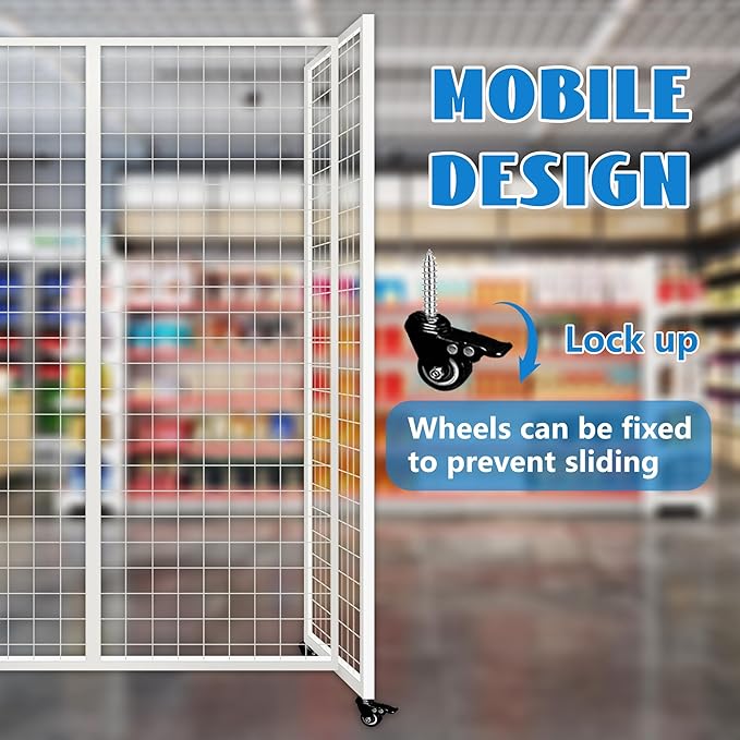 koretech Grid Wall Panels with Wheels, 4 x 5.5Ft Gridwall Panel Display Stand, Sturdy Art Display Panels, Grid Display Stand, White