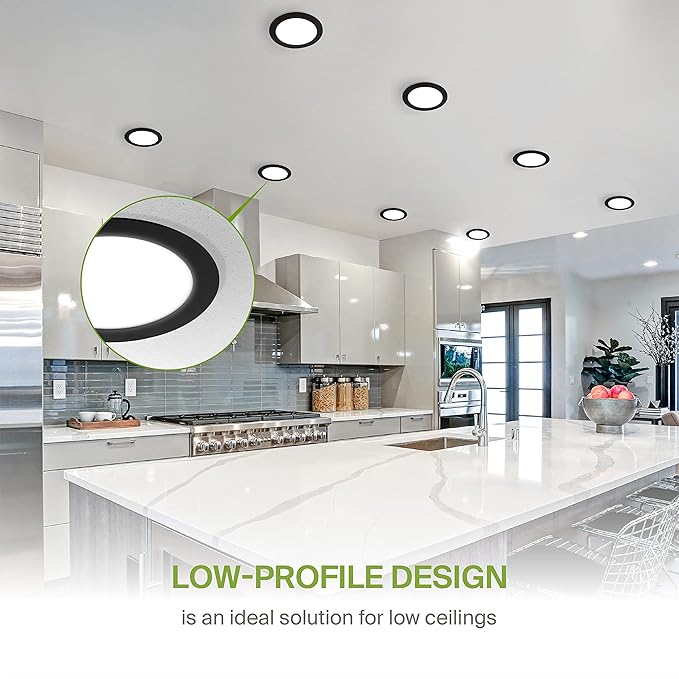 ASD 6 Pack LED Recessed Lighting 6 Inch 15W, 5 CCT 2700K-5000K CRI90+, IC Rated Ultra Thin Dimmable Ceiling Lights with J Box, Canless Wafer Downlight, Round Slim Panel Light, UL Energy Star, Black