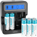 czvv Lithium Rechargeable AA 1.5V Camera Batteries with 2.5'' LCD Fast Black Charger Combo, 8 Pack Large Capacity 3500mWh Dual A Long-Lasting 3.0A Output for Home & Industrial Devices, Cycles 1300x