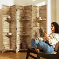 Partition Room Dividers, Folding Wood Privacy Screen with Three Display Shelves Suitable for Home Office, Study, Art Display - 6 Panel, 67 * 77inch (Wood)