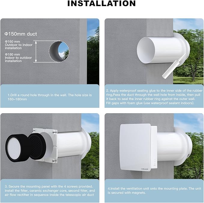 Weiworld Through the Wall HEPA Ventilation Fan- Ultra Quiet EC Motor Wall Vent Fan with WiFi/Remote Control, Brings Fresh Air In and Exhausts Stale Air Out for Bedroom, Basement, Attic