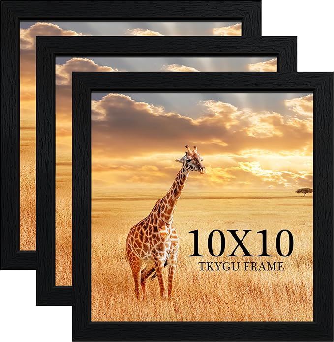 TKYGU 10 x10 Picture Frame Set of 3, Black Wooden Frame 10 x10 Square Wall Gallery Poster Photo frame with Horizontal and Vertical Formats for Wall Hanging best gift