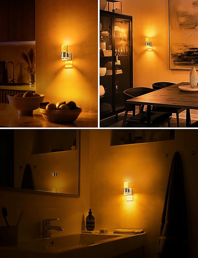 L LOHAS LED Night Light,Dimmable Night Lights Plug into Wall, 2 Pack Acrylic Nightlights with 0-100 LM Adjustable Brightness, Amber Plug in Night Light with Dusk to Dawn Sensor, for Bathroom Hallway
