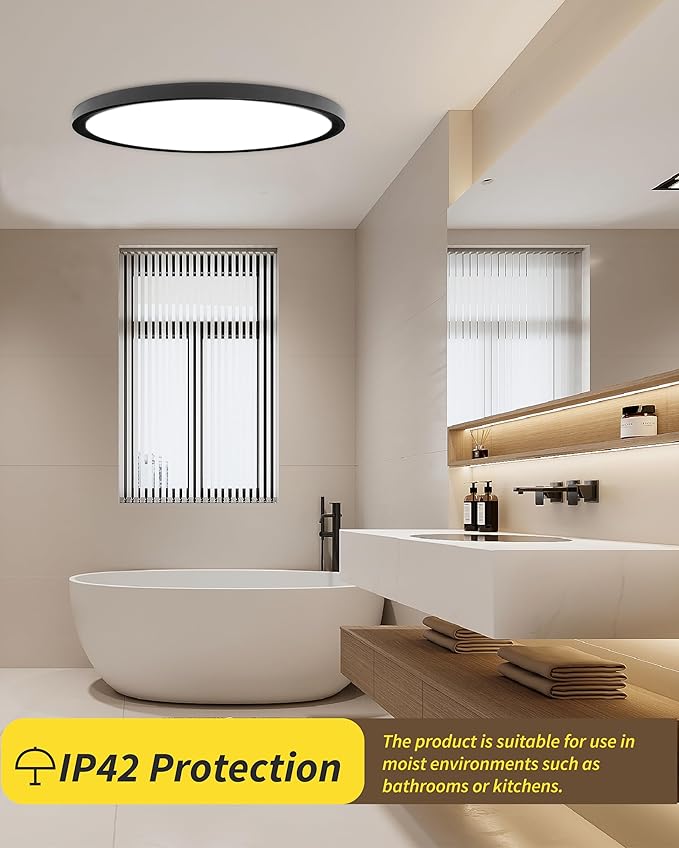 4Pack 12 Inch Remote Control Dimmable LED Flush Mount Ceiling Light Panel,24W 2520LM,2700K-6000K Adjustable Color,Ultra Thin Round Black Ceiling Light Fixture for Hallway Kitchen Bedroom Home Office
