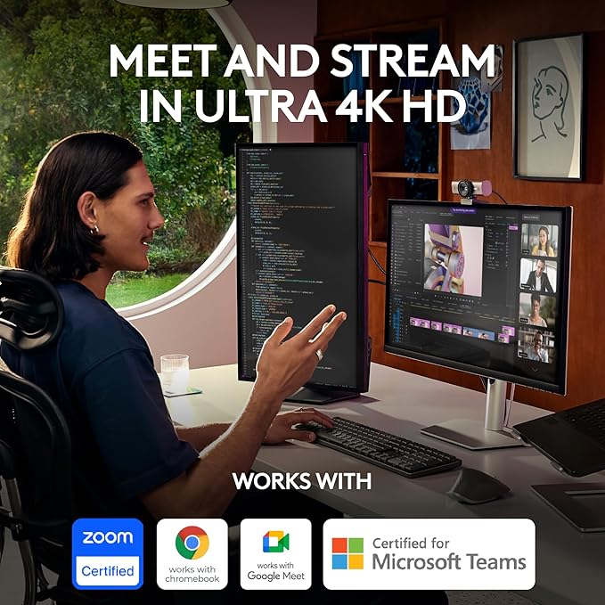 Logitech MX Brio Ultra HD 4K Collaboration, Streaming Webcam, 1080p at 60 FPS, Show Mode, Works with Microsoft Teams, Zoom, Google Meet, Nintendo Switch 2 New GameChat Mode - Graphite