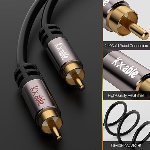 RCA Cable 100FT, 2RCA Male to 2RCA Male Stereo Audio Cable,【Oxygen-Free Copper, Hi-Fi Sound, Double Shielded】 2 RCA Car Audio Subwoofer Cord for Home Theater, HDTV, Amplifier, Hi-Fi System, Speaker