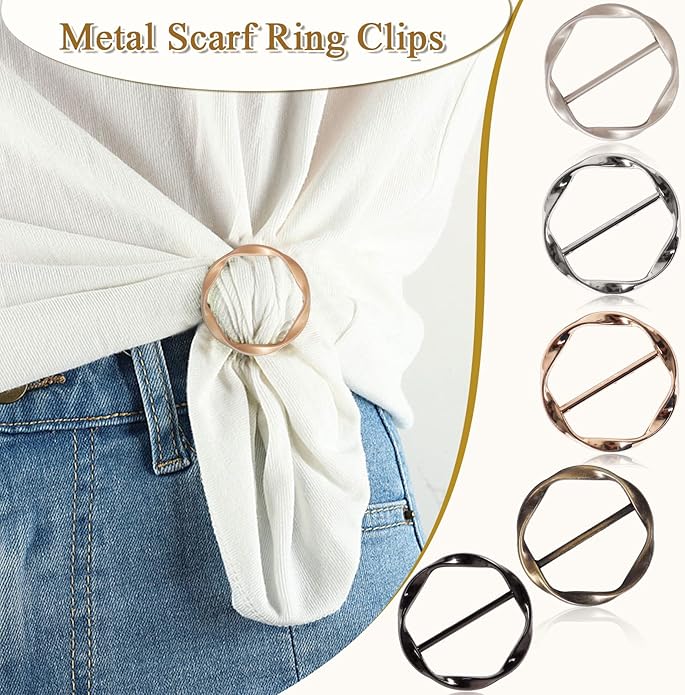 T-Shirt Clips 9 PCS, Clothes Corner Knotted Button, Fashion Alloy Pearl Rhinestone Circle Clip Buckle Round Shirt Silk Scarf