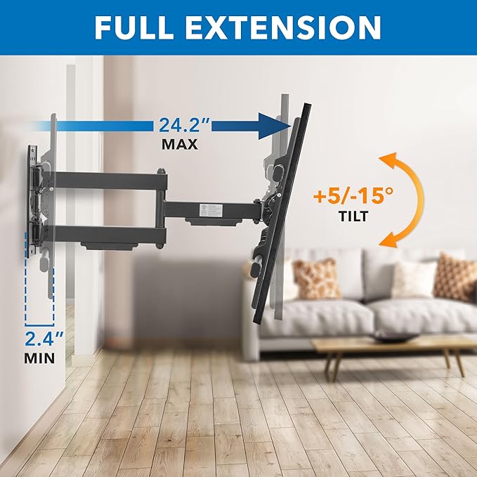 Mount-It! UL Certified Heavy Duty Full Motion TV Wall Mount for Most 37-80 Inch Flat Screen TVs, Wall Mount Bracket Max VESA 600x400, Holds up to 110lb, Full Motion TV Mount 55 inch, 65 inch, 80 inch