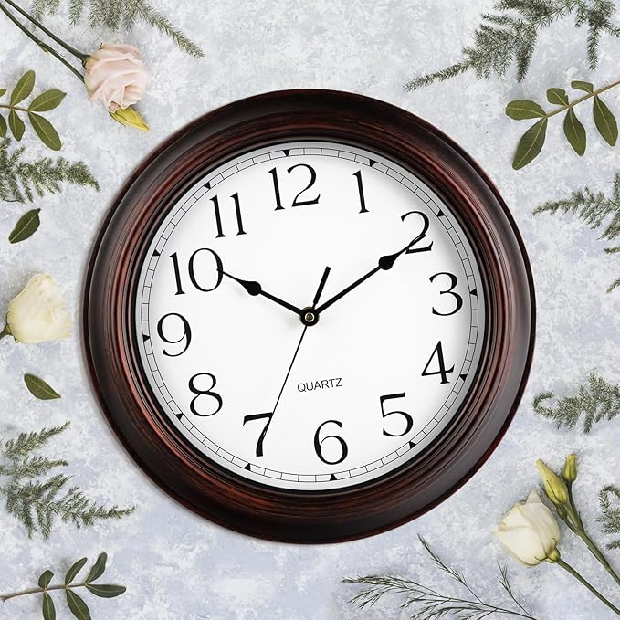 KECYET Wall Clock 10 Inch Battery Operated Silent Non-Ticking Wall Clock Vintage Retro Rustic Style Decorative for Bedroom Living Room Kitchen Home Office (Bronze)