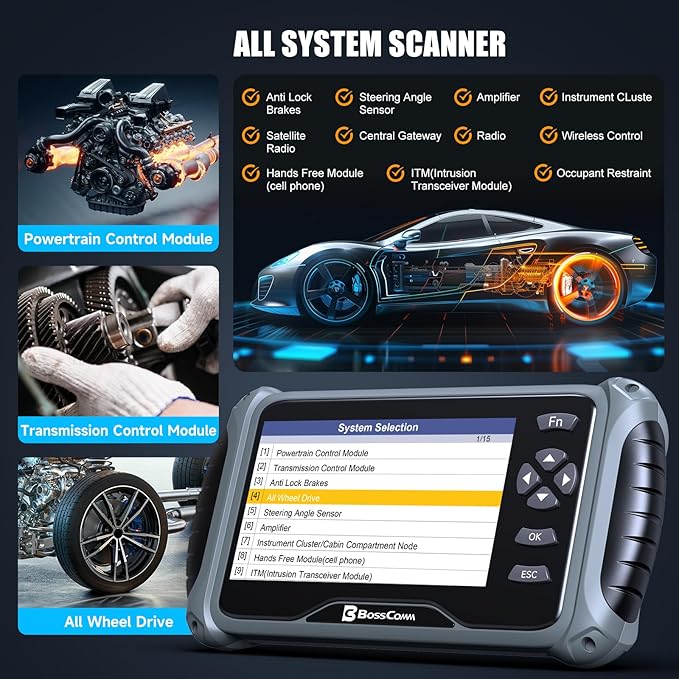 2026 BOSSCOMM IF745 OBD2 Scanner, All Systems Car Code Reader Scan Tool with 6 Resets, ABS Bleeding/Oil/EPB/SAS/Throttle/Battery, Car Scanner Diagnostic Tool for All Vehicles, Lifetime Free Update