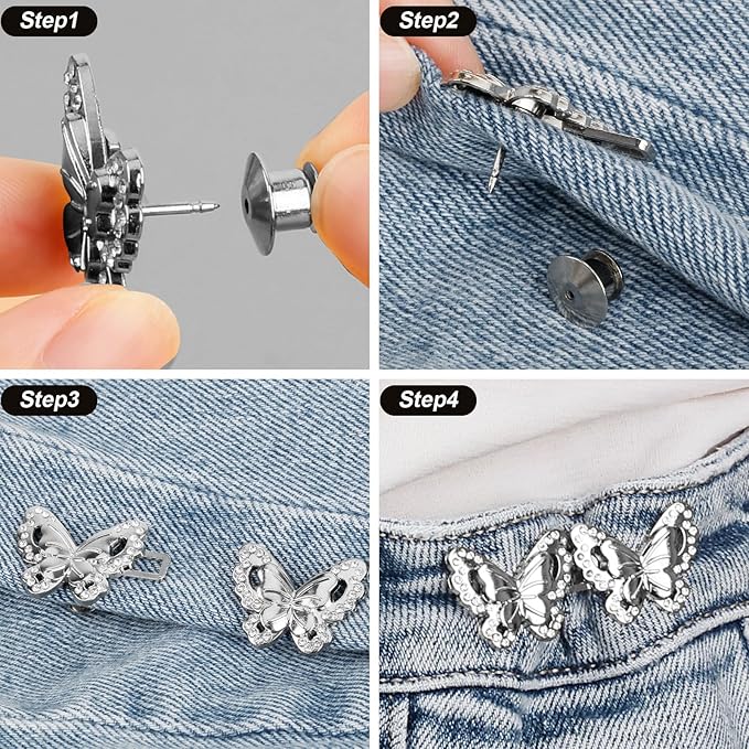 TOOVREN Pant Waist Tightener - No Sew, No Tools Jeans Button Tightener - Adjustable Buttons for Loose Jeans - 4 Sets