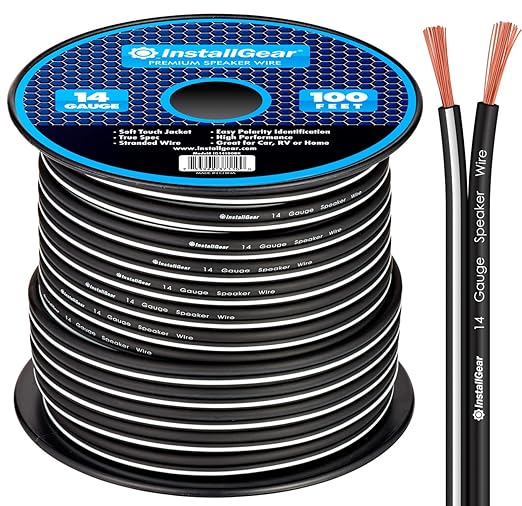 InstallGear 14 Gauge Speaker Wire - True Spec Soft Touch Cable (100ft White/Black) for Car & Home Speakers