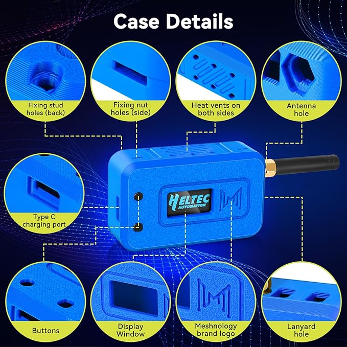 Meshnology Case for LoRa ESP32 V3 Module Board Device Set - Development Board Antenna 3000mAh Battery All-in Enclosure OLED Screen Protection Shell with Type C Interface (N35 Version, Blue)