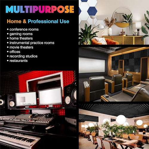 Acoustic Panels 18 Pack Soundproof Wall Panels, 14" X 12" X 0.4" Sound Proof Panles, High-Density Wall Decoration Sound Absorbing Panel, Hexagon Wall Panel for Home Office with Self-Adhesive (Black)