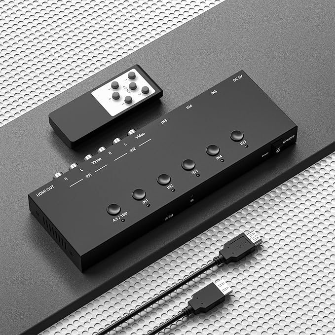 ZUZONG 2 AV to HDMI Converter + 3 HDMI2.0 Switcher(2 in 1) 2 Way RCA Composite to HDMI Adapter Support 4:3/16:9 Switching for N64 NGC WII Xbox PS2/3/4/5 DVD Xbox Series/ONE Switch/OLED