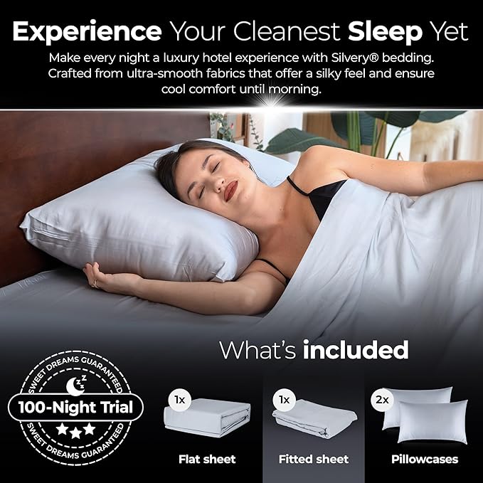 Silvery Silver Infused Bed Sheets Set - Award-Winning Self-Cooling Fabric with Self-Cleaning Silvery Technology™ That Stays Fresh 3X Longer for Hygienic Sleep (Gray, California King)