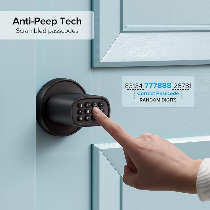 Door Lock Knob with Keypad Keyless Entry Door Knob Electric Coded Indoor Door Knob for Interior Doors Thickness up to 2-1/4", Bedroom, Home Office, Garage, 4xAA Alkaline Battery, M1 Black