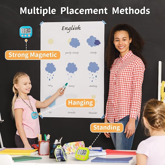Classroom Timers for Teachers Kids Large Magnetic Digital Timer Teacher Supplies 12 Pack-Blue Green