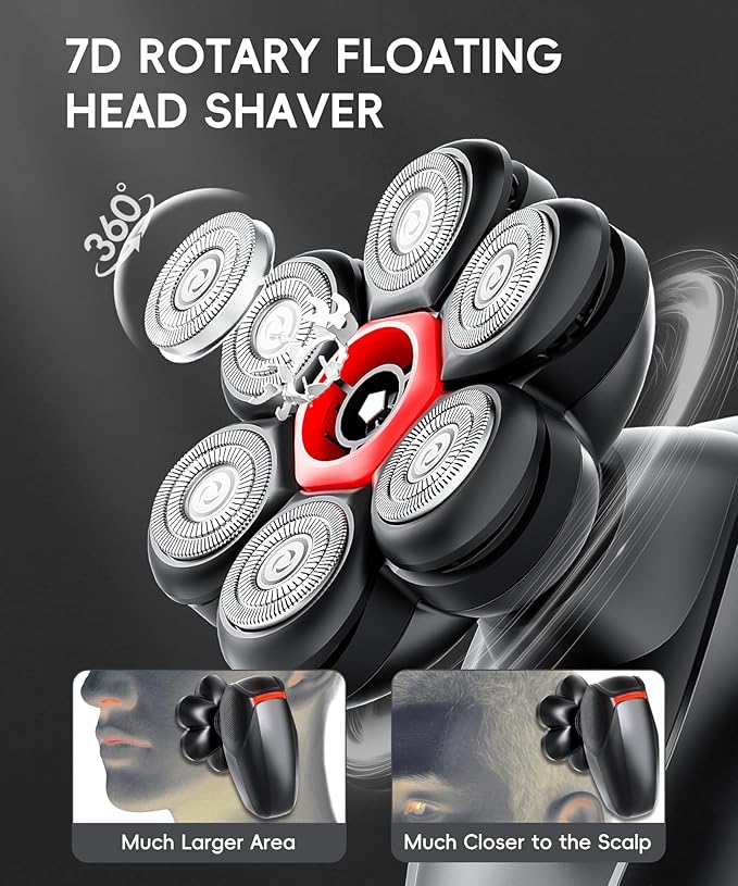 MALEGEBAZ Head Shaver for Bald Men：IPX8 Waterproof 7D Magnetic Electric Head Shaver with LED Display, USB-C Fast Charge, Travel Lock & 5 Attachments, Valentines Day Gifts for him,Black