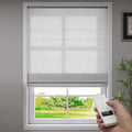 ZSTARR Smart Roman Shades Rechargeable Motorized Blinds with Remote Light Filtering Roman Window Shades Plain Fold Soft for Doors Bedroom, Custom Size (Sheer Gray)
