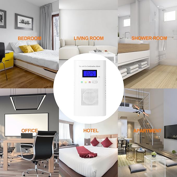 Combination Natural Gas Detector & Carbon Monoxide Detector, Plug in Carbon Monoxide Alarm & Propane Detector,Methane,with Backup 9V Battery Feature, Digital Display for Home, Apartment, RV