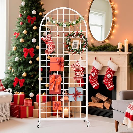 VGMiu Grid Wall Panel 1PCS Display Stand 2' x 5.2' FT White Grid Wall Panels Movable Retail Display Racks Floorstanding Gridwall Heavy Duty with Wheel for Art Craft Photo Displays Fair Trade Show