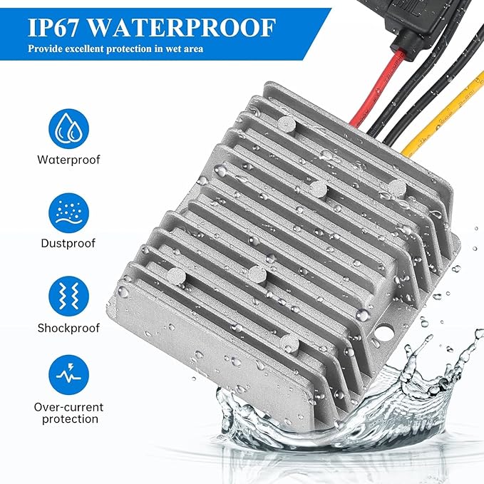 DC 24V to 12V Regulated Converter 20A 240W Step-Down Converter (Input: 20V-60V) 12V to 24V DC Power Converter with Fuse Waterproof Module Suitable for Golf Carts, RVs, Electric Motors, etc.