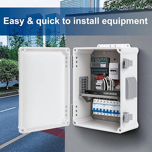 Namunanee Outdoor Electrical Junction Box, ABS Water Resistant Enclosure with Internal Mounting Panel & Hinged Cover (12.6" H x 9.4" L x 5.7" W)