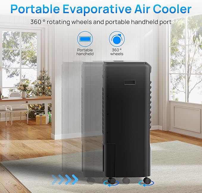 YEW 25" Evaporative Air Cooler,1500CFM Swamp Cooler Air Conditioner with 3.5 Gal Tank,Windowless Swamp Cooler with Remote,3 Speeds, 12H Timer,Fans that Blow Cold Air for Bedroom Indoor Office
