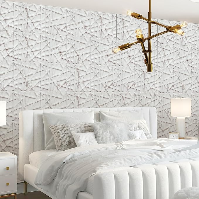 LEVOWAY 33 Pack 3D Wall Panels for Interior Wall Decor, 12''x12'' White Marble Accent Textured Wall Panels for Living Room, Gaming Room, TV Background, Cover 32 Sq.Ft