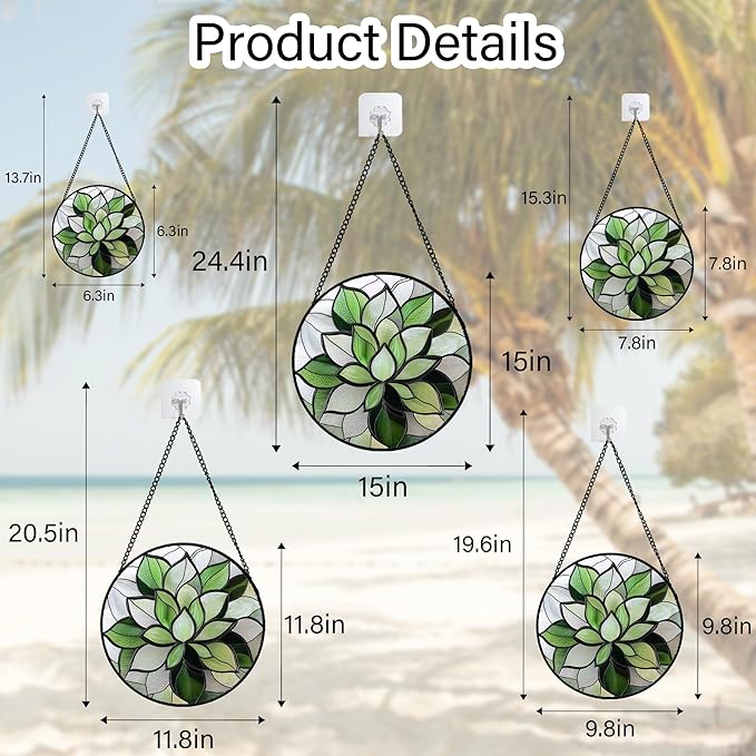 CRISGIF Stained Glass Window Hanging - Ireland Green Plants Suncatcher for Doors Garden Succulent Sun Catchers Decor Mother's St. Patrick's Day Birthday for Women Men Mom Nana 9.8 in