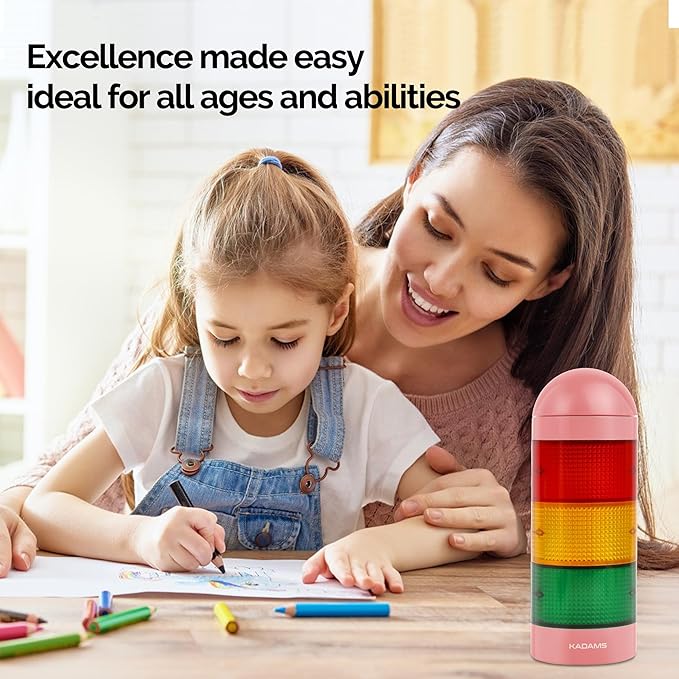 KADAMS Visual Timer for Kids with Audio Pre-Alarm - Traffic Light Alarm for Kids Toddler Teachers Classroom Home Time Management Tool 24hr Countdown Pause Memory Function, Pink