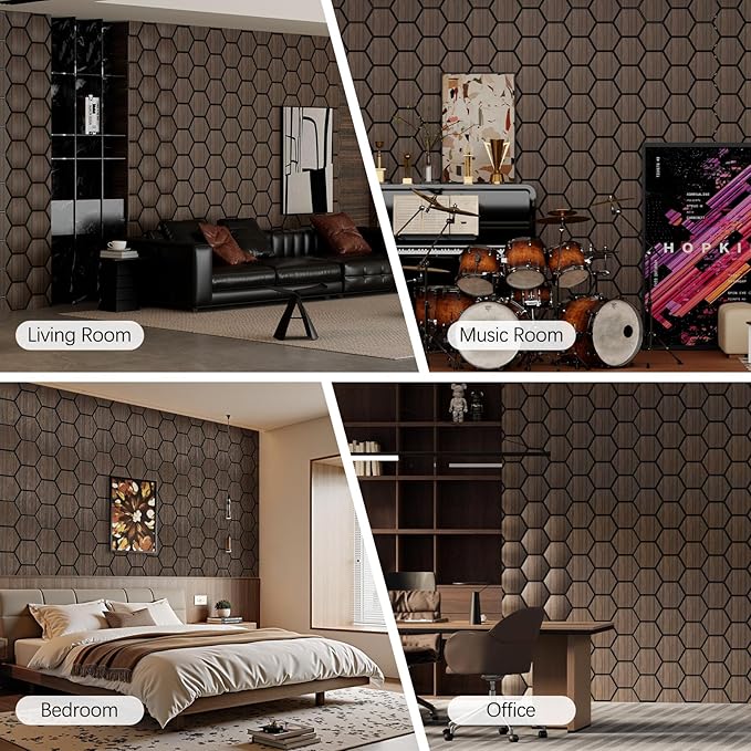Hexagon Acoustic Wall Panels, Self-Adhesive Sound Absorbing Wall Panel by ARMURO, 4 Pack Covers 19.27 Sq Ft, Peel and Stick Noise Reducing for Home Office Studio Bedroom Wall Decor