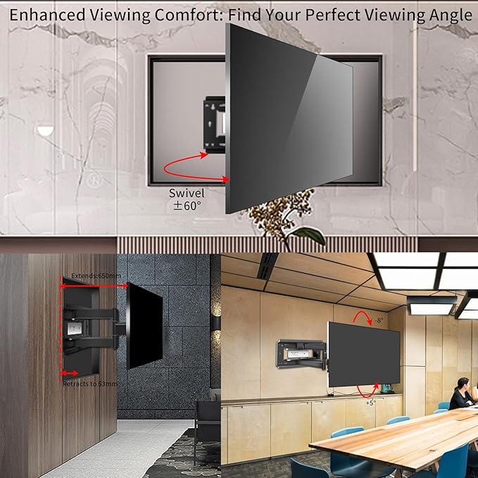 HILLPORT 86 98 TV Wall Mount 55-100 inch Full Motion Bracket Large Screen Led Heavy Duty Swivel Tilt Sliding Adjustable Articulating, max vesa 800x600mm Load 165 lbs DY995