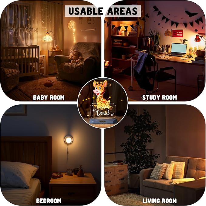 hun concept Personalized Kids Zebra Night Light – Custom Name LED Lamp for Nursery, Baby Room & Bedroom, Cute Animal Acrylic Night Lamp with Wooden Base, Unique Birthday & Christmas Gift for Children