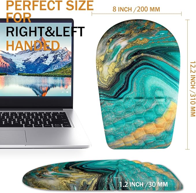 BOCHEERY Ergonomic Mouse Pad Wrist Support,Upgrade Mousepad with Massage Design,Non-Slip PU Base Desktop Mouse Pads for Pain Relief, Computer, Office & Home,12 x 8 in（F-Golden Green Marble）