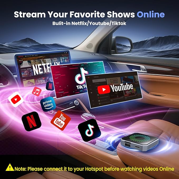 5-in-1 Wireless CarPlay & Android Auto Adapter with Netflix/YouTube, [Supports 4K HDMI Output & Screen Mirroring] - Plug & Play Car Play Wireless Smart AI Box for Cars with OEM Wired CarPlay/Auto