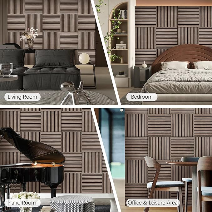 ARMURO Wood Slat Wall Panel - 4 PCS Walnut Wood Panels for Wall, Natural Wood Veneer Acoustic Slat Wood Wall Panels - Wood Slats for Wall Soundproof Wood Panels 23.6" W x 23.6" L