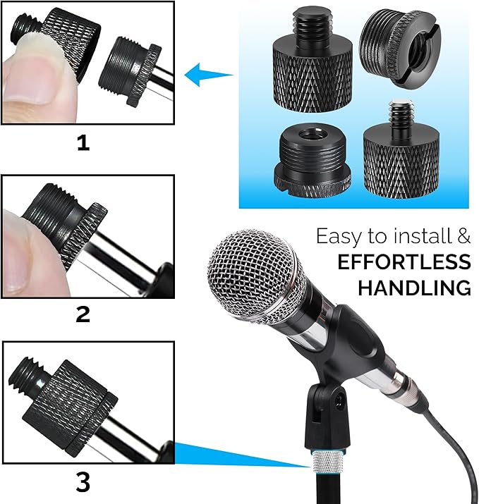 IXTECH Mic Stand Adapter Set - 8 Piece Metal Mic Stand Adapter Kit - 3/8 to 5/8 & 1/4 to 5/8 Female to Male Thread Adapter - Boom Arm Adapter (2)