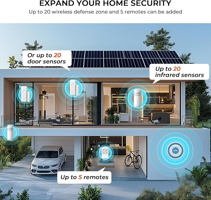 PGST Home Alarm System,Smart Home Security Systems with Instant Tuya App Alerts,20 Pieces Door Alarm Kits Siren Hub with Motion and Door Sensors,Remote,Work with Alexa for Villa,Apartment,Kids Safety