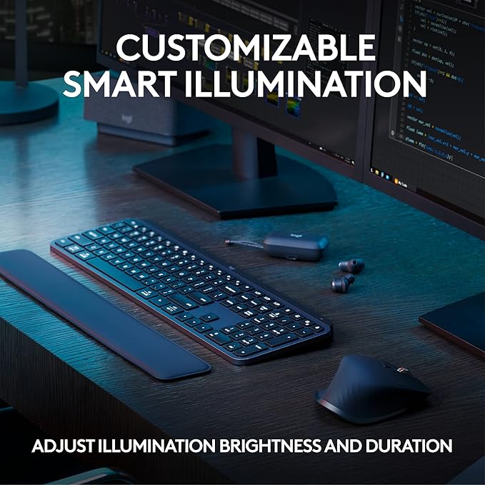 Logitech MX Keys S Combo - Performance Wireless Keyboard and Mouse with Palm Rest, Customizable Illumination, Fast Scrolling, Bluetooth, USB C, for Windows, Linux, Chrome, Mac