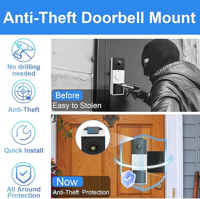 Anti-Theft Video Doorbell Mount Compatible with Tapo, Doorbell Camera Mount, No Drill Adjustable Mounting Bracket Holder Accessories for Apartment Rentals, Enhanced Protection Doorbell Mount Bracket